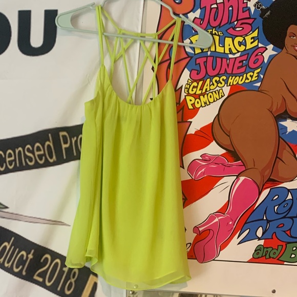 Neon Lime Yellow Green Criss Cross Back Tank - Picture 2 of 4